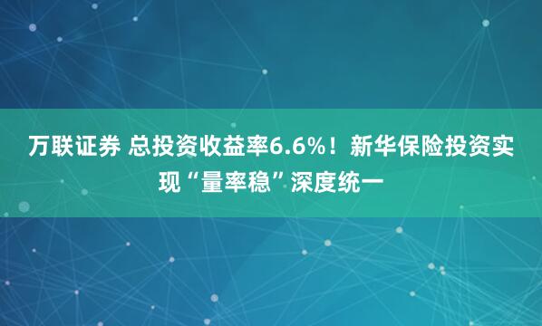万联证券 总投资收益率6.6%！新华保险投资实现“量率稳”深度统一